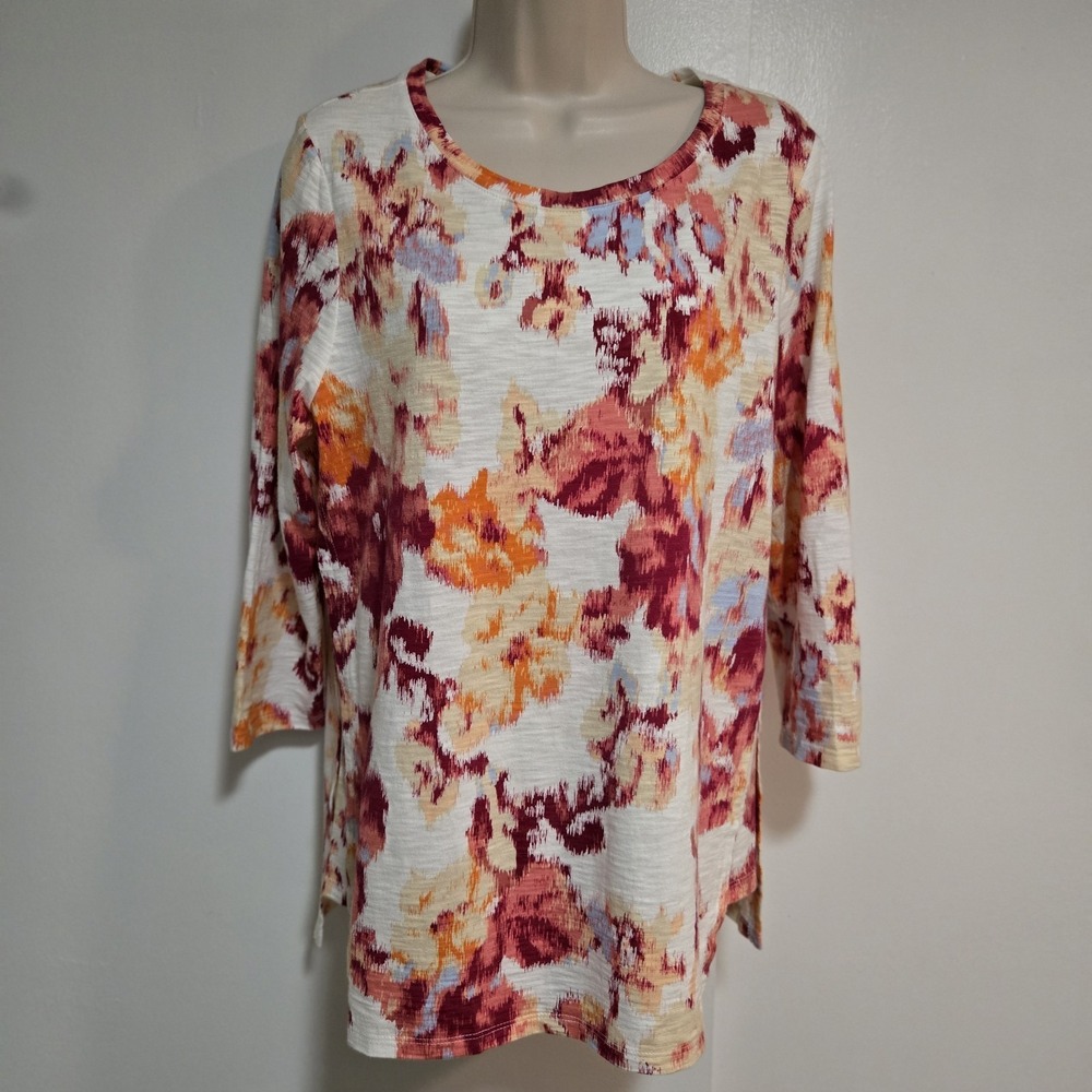 Chico's‎ 1 (M) Multicolor Cotton Blend Abstract Print Scoop Neck  Tunic Top